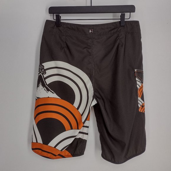 Quiksilver Cargo Side Pocket Embroidered Logo Brown Orange & White Board Shorts - Picture 6 of 11